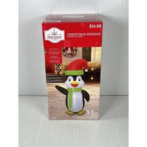 Holiday Time Christmas Penguin 3.5 ft Tall Scarf Hat Airblown Inflatable NEW